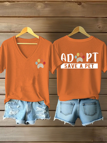 Women's adopt save a pet V-neck T-shirts