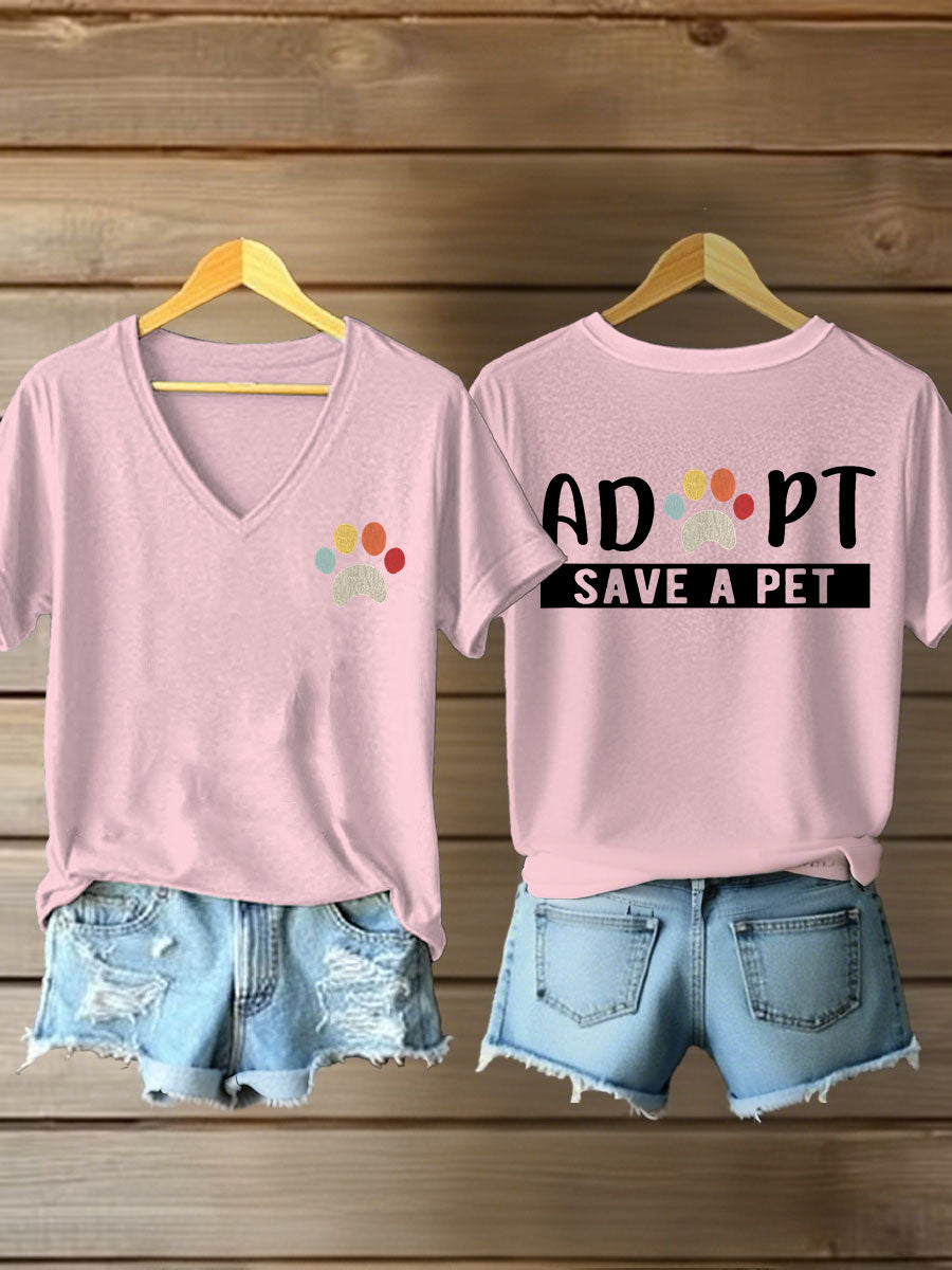 Women's adopt save a pet V-neck T-shirts