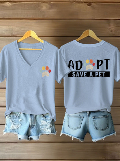 Women's adopt save a pet V-neck T-shirts
