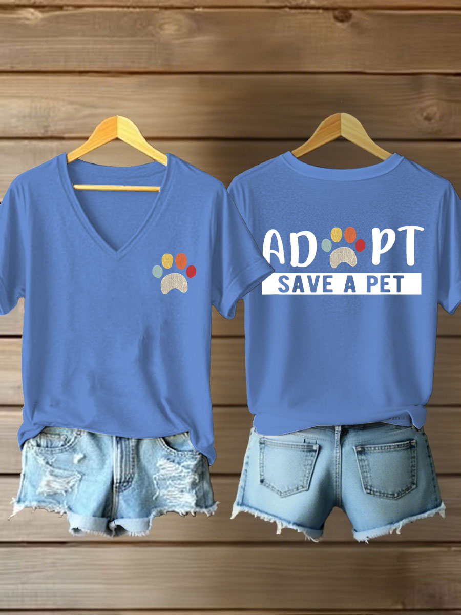 Women's adopt save a pet V-neck T-shirts