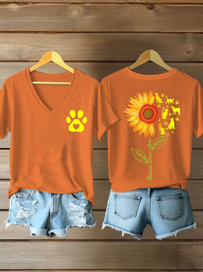 Women's rescate save love Sunflower V-neck T-shirts