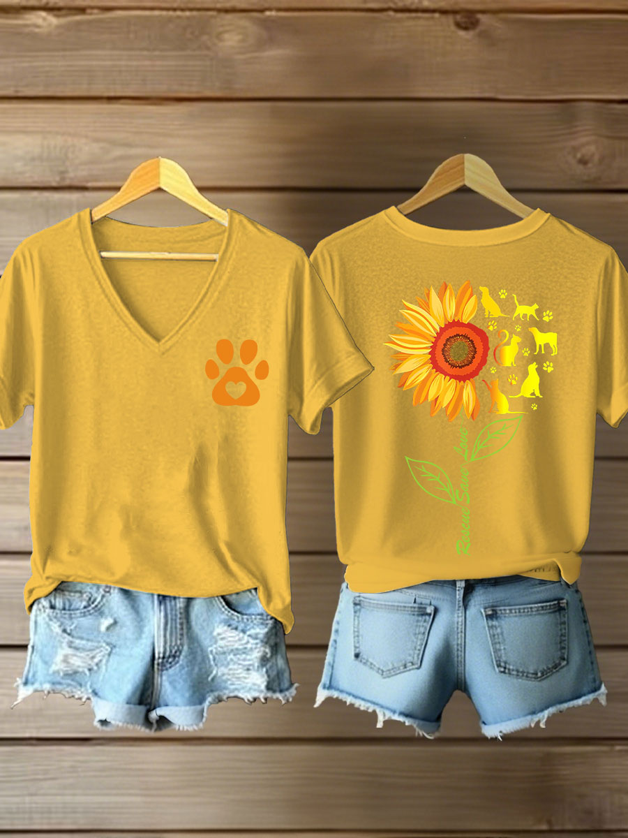 Women's rescate save love Sunflower V-neck T-shirts