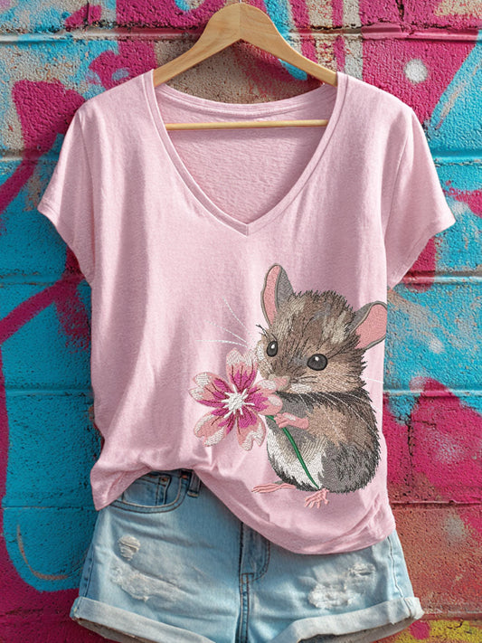 Women's Cute Mouse V-Neck T-Shirts