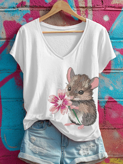 Women's Cute Mouse V-Neck T-Shirts