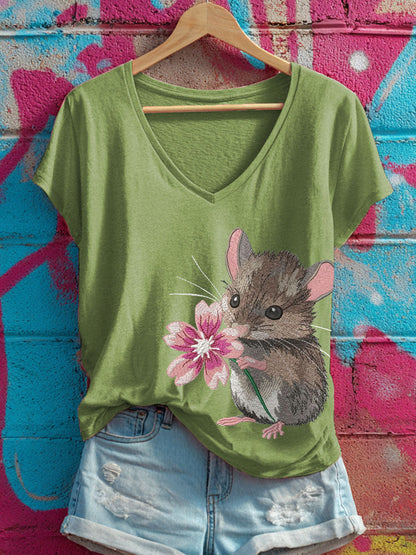 Women's Cute Mouse V-Neck T-Shirts