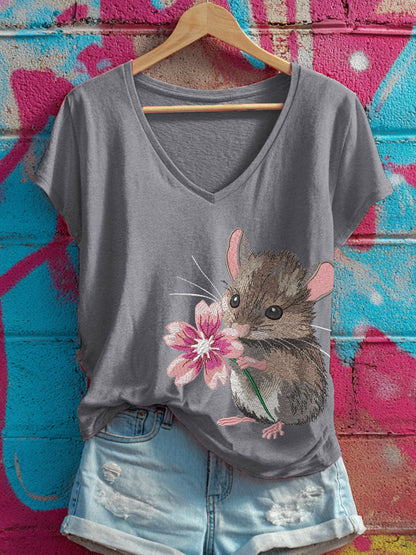 Women's Cute Mouse V-Neck T-Shirts