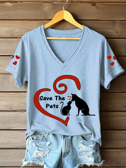 Women's save the pets V-neck T-shirts