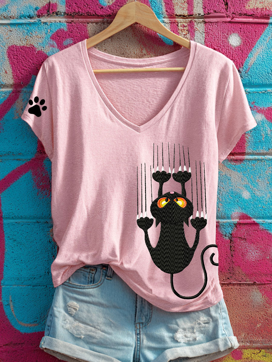 Women's Scratch Cat V-Neck T-Shirts