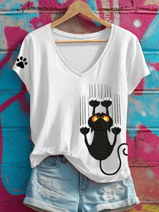 Women's Scratch Cat V-Neck T-Shirts