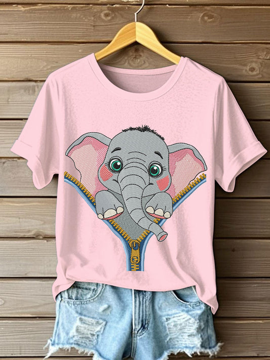 Women's zip up elephant casual t-shirts