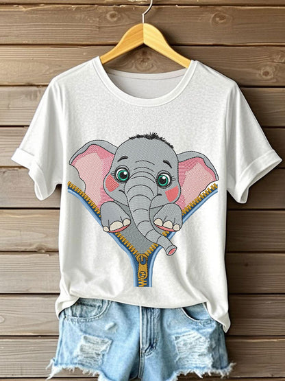 Women's zip up elephant casual t-shirts