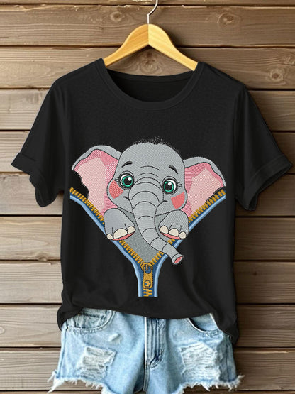 Women's zip up elephant casual t-shirts