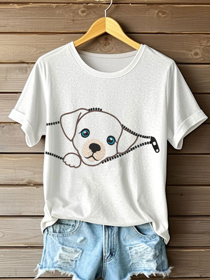 Women's zippered dog casual T-shirts