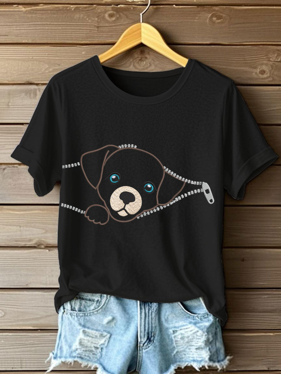Women's zippered dog casual T-shirts