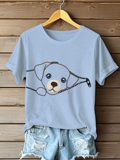 Women's zippered dog casual T-shirts