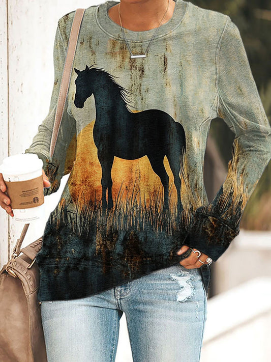 Women's Western Horse Art Print Sweatshirt