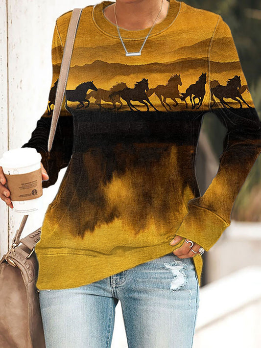 Women's Western Horse Art Print Sweatshirt