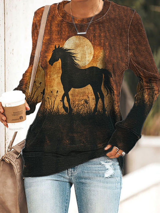 Women's Western Horse Art Print Sweatshirt