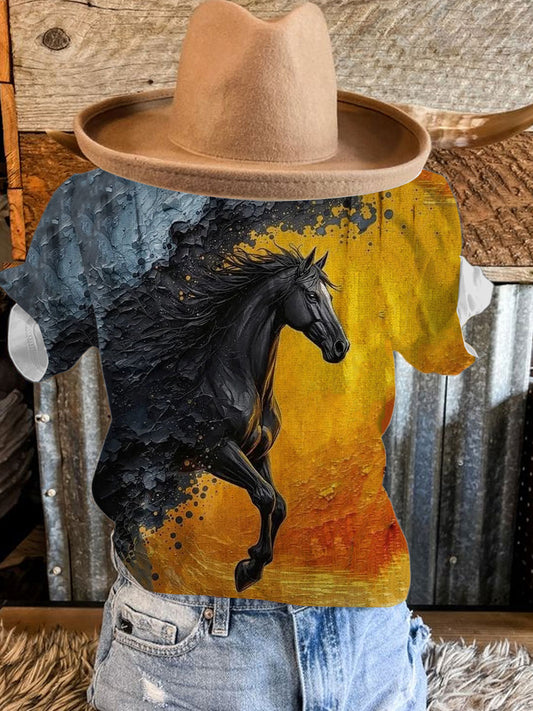 Women's Western Horse Art Print T-Shirt
