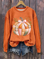 Women’s Pumpkin Art Print Casual Sweatshirt Pumpkin Orange / S
