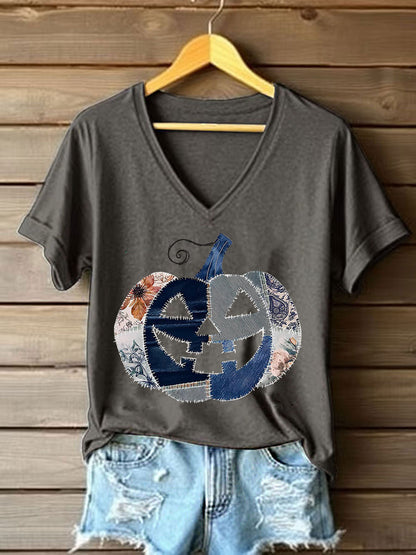 Women's Pumpkin Art Print Casual T-Shirt