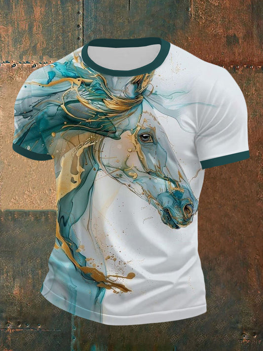 Men's Art Horse Print Casual T-Shirt