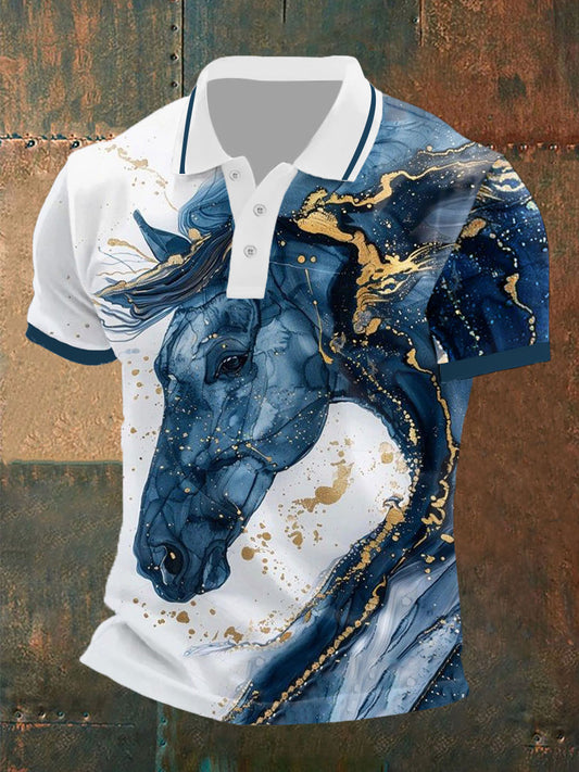 Men's Art Horse Print Casual Button-Down Top