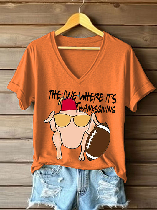 Women's Thanksgiving Turkey Football Short Sleeve T-Shirt