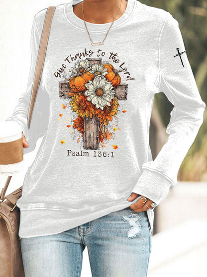 Women's Give Thanks To The Lord Printed Casual Sweatshirt