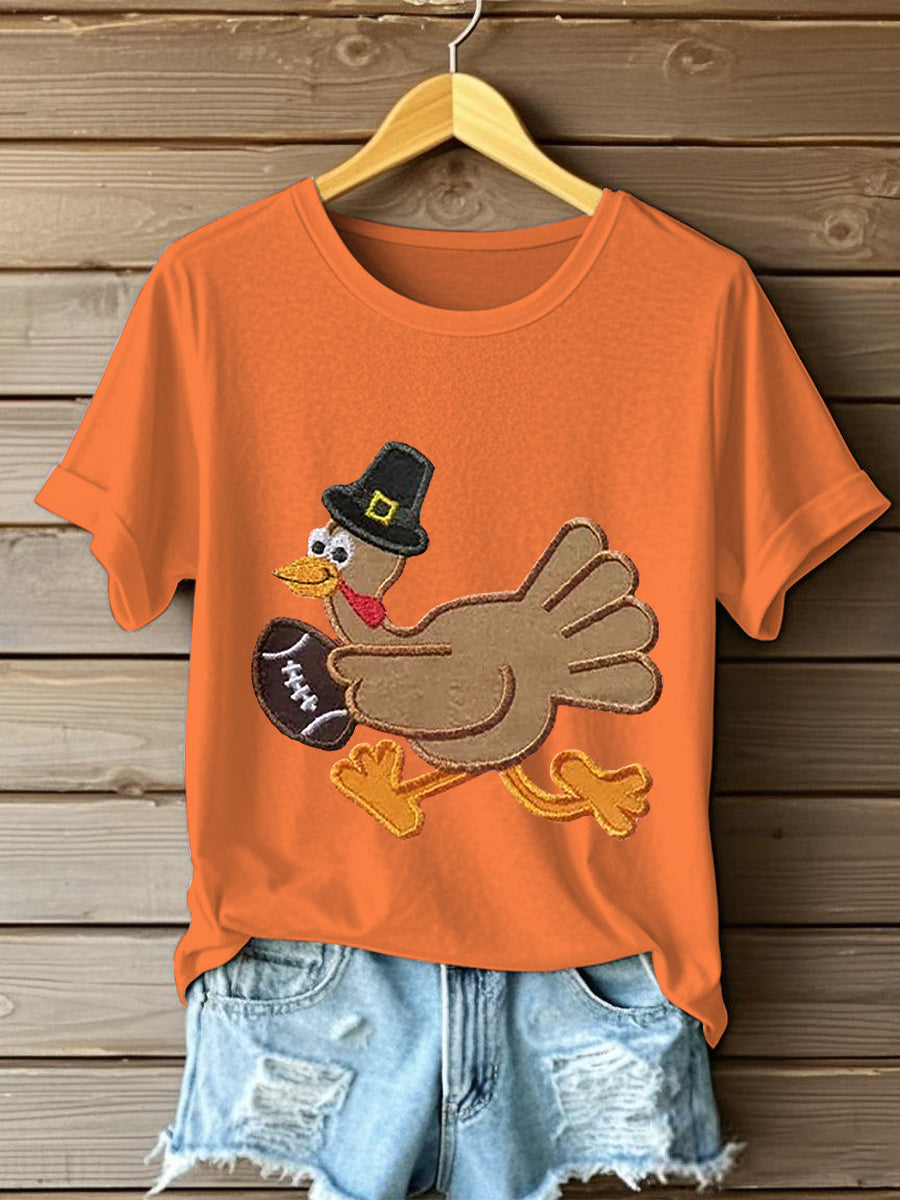 Women's Thanksgiving Turkey Football Short Sleeve T-Shirt