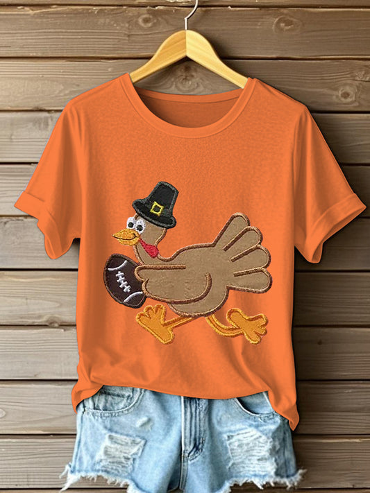 Women's Thanksgiving Turkey Football Short Sleeve T-Shirt