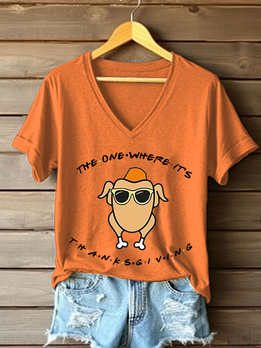 Women's Thanksgiving Turkey Football Short Sleeve T-Shirt