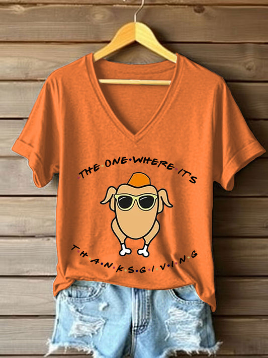 Women's Thanksgiving Turkey Football Short Sleeve T-Shirt