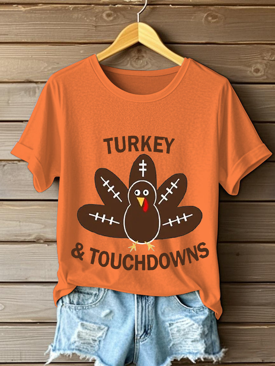 Women's Thanksgiving Turkey Football Short Sleeve T-Shirt