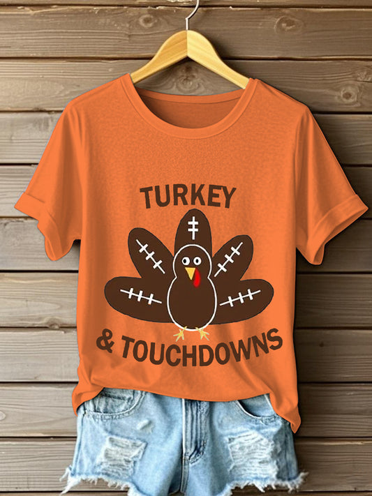 Women's Thanksgiving Turkey Football Short Sleeve T-Shirt