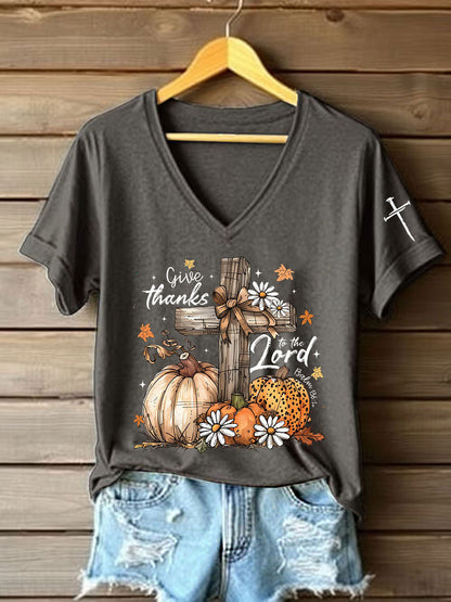 Women's Give Thanks To The Lord Printed Casual T-Shirt