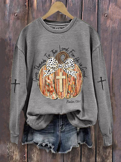 Women's Give Thanks To The Lord Printed Casual Sweatshirt
