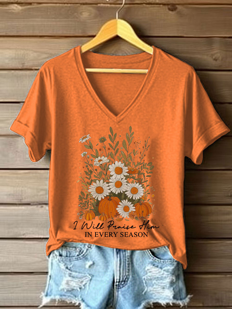 Women's I Will Praise Him In Every Season Printed Casual T-Shirt
