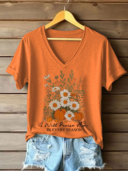 Women's I Will Praise Him In Every Season Printed Casual T-Shirt