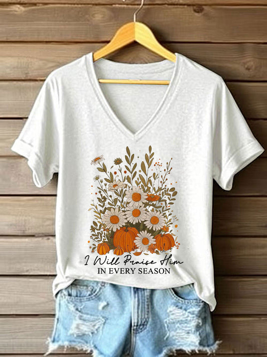 Women's I Will Praise Him In Every Season Printed Casual T-Shirt