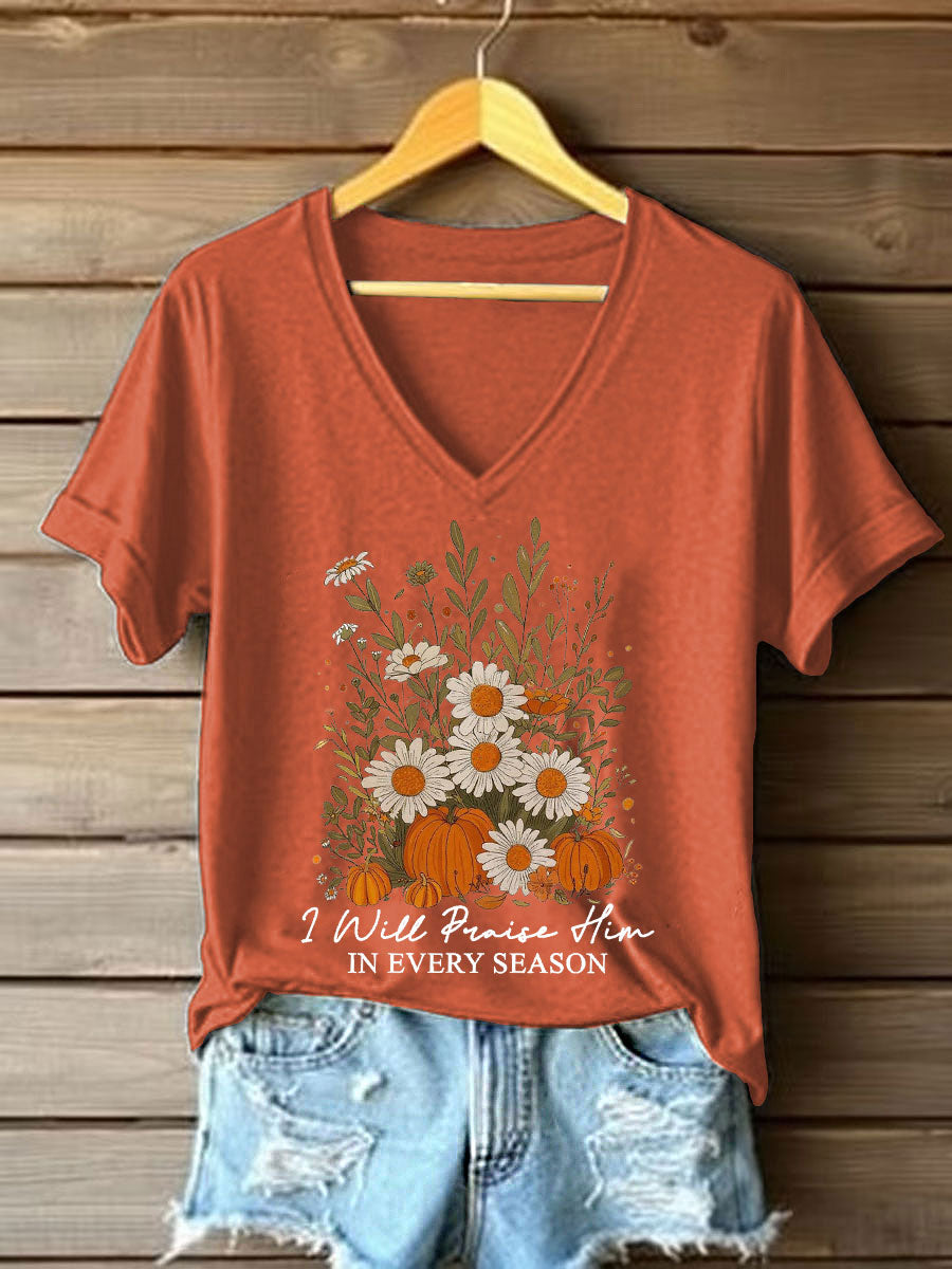 Women's I Will Praise Him In Every Season Printed Casual T-Shirt