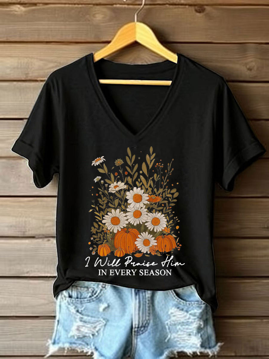 Women's I Will Praise Him In Every Season Printed Casual T-Shirt