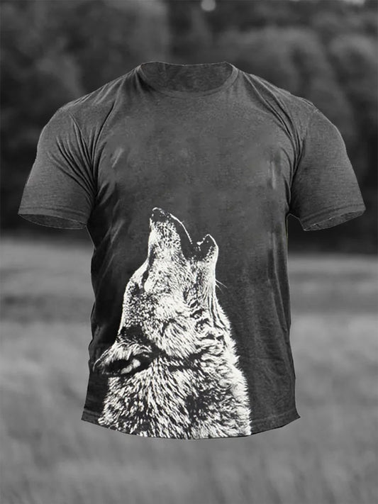 Men's Wolf Print Casual T-Shirt