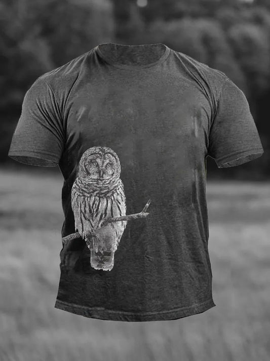 Men's Owl Print Casual T-Shirt