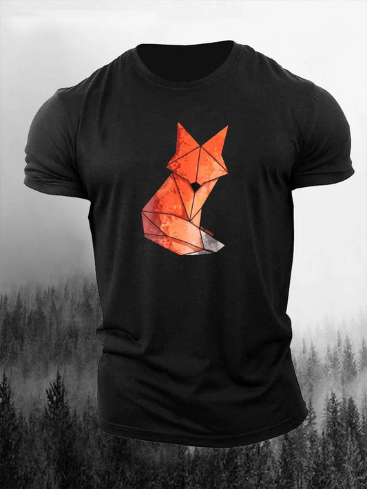 Men's Geometric Fox Print Casual T-Shirt