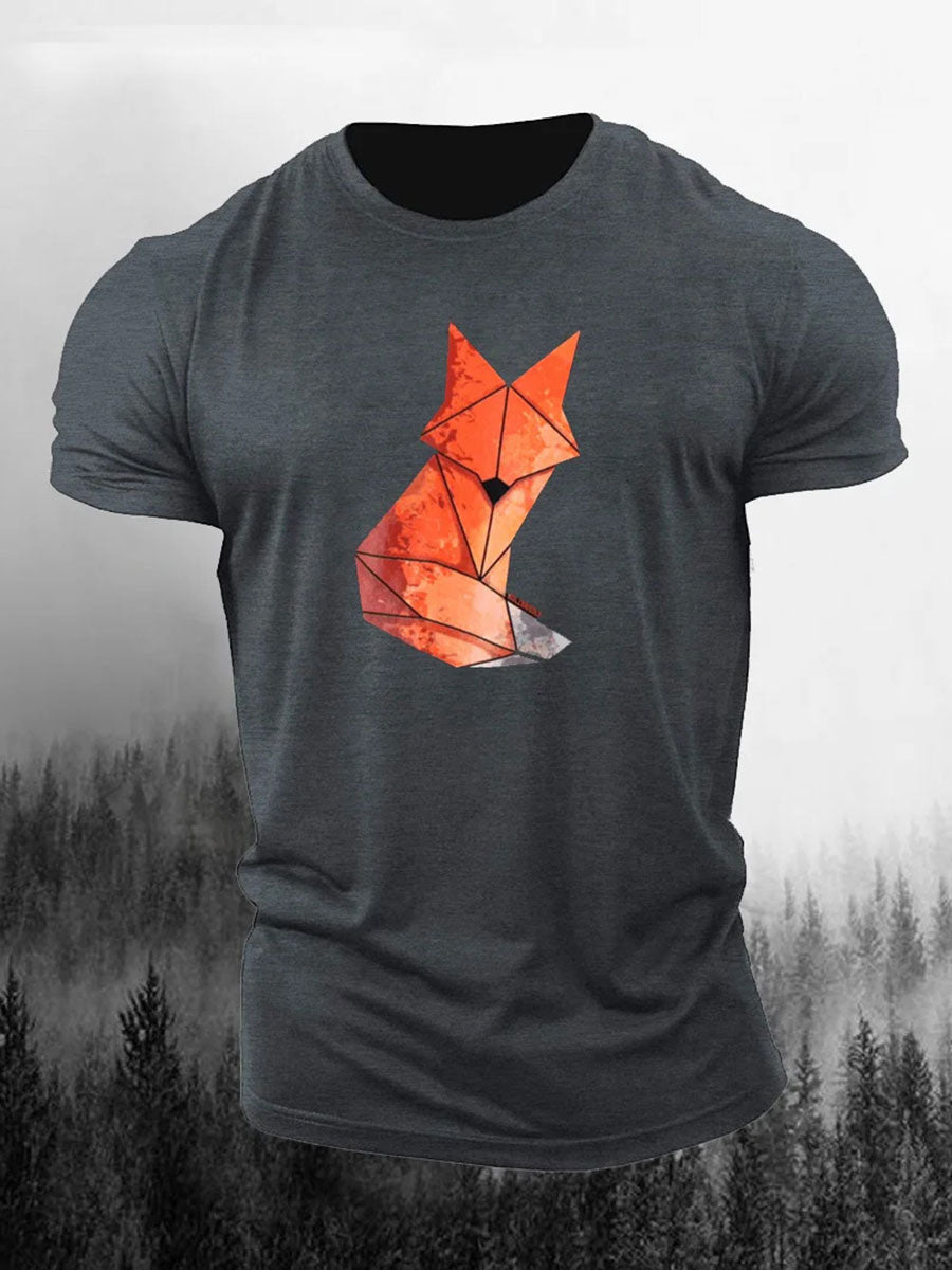 Men's Geometric Fox Print Casual T-Shirt