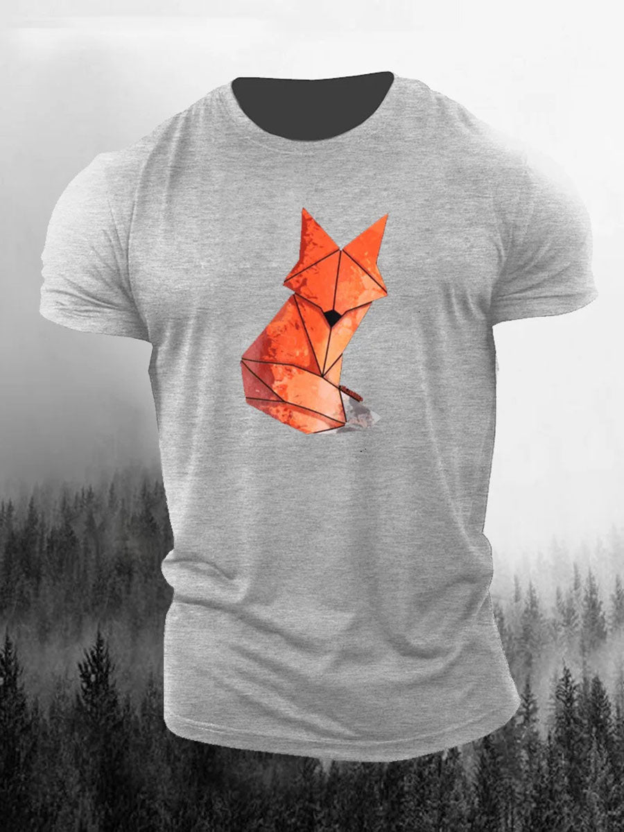 Men's Geometric Fox Print Casual T-Shirt