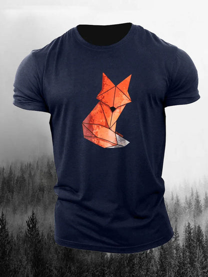 Men's Geometric Fox Print Casual T-Shirt