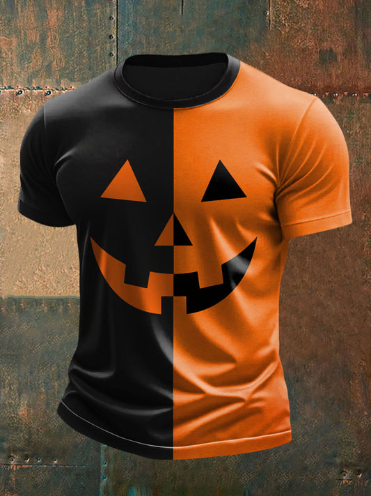 Men's Pumpkin Face Print Casual T-Shirt