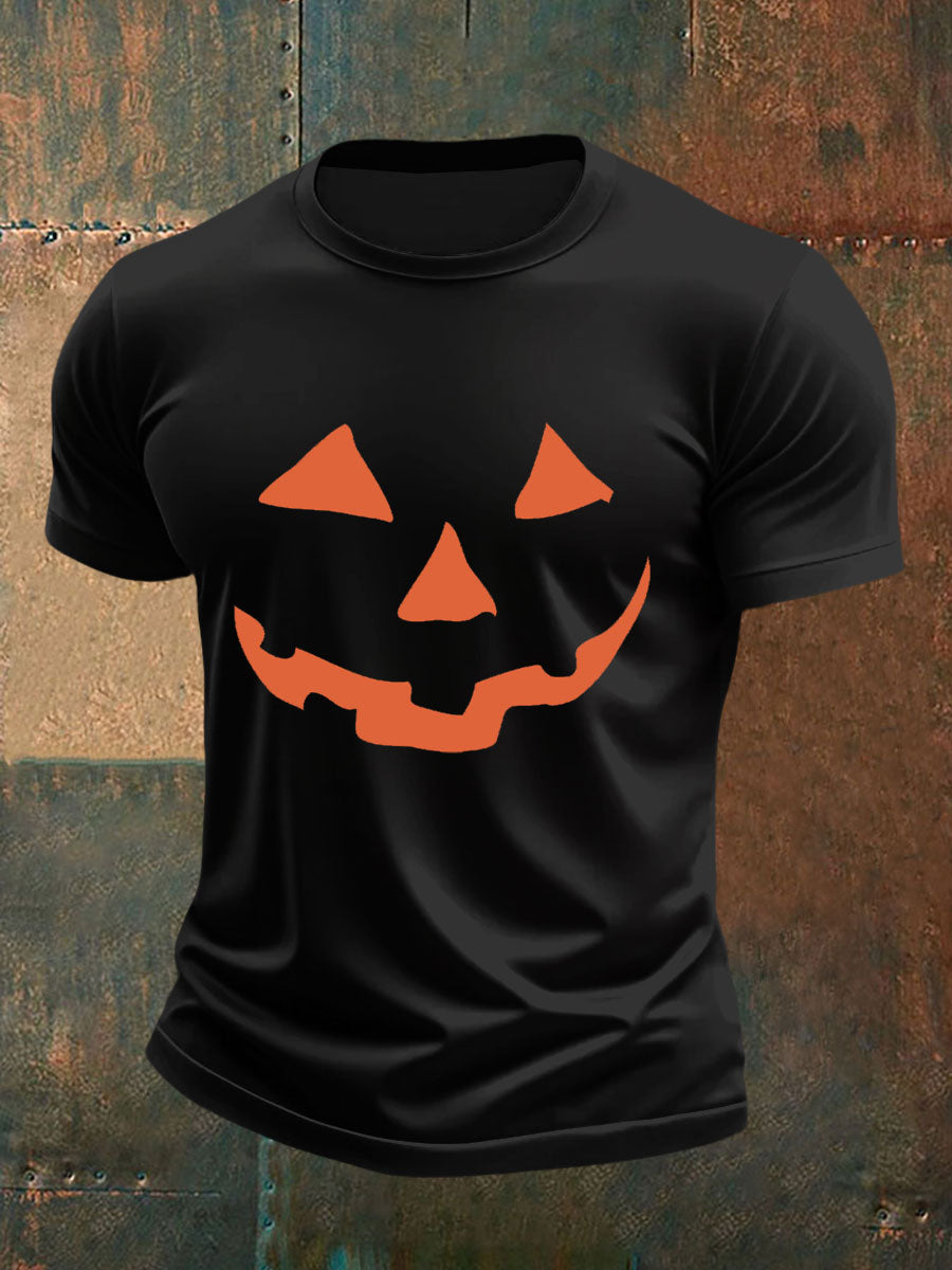 Men's Pumpkin Face Print Casual T-Shirt